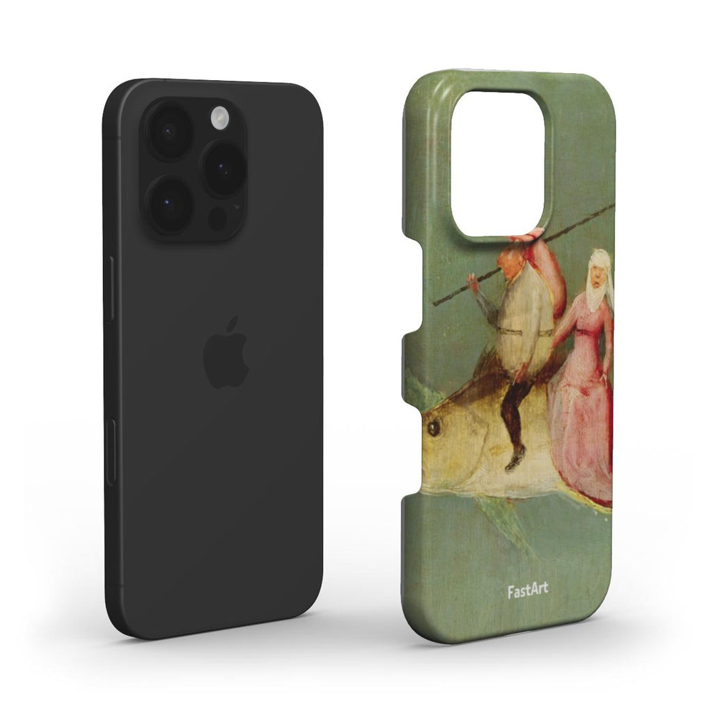 La tentazione di Sant'Antonio, pannello destro, dettaglio di una coppia che cavalca un pesce - Hieronymus Bosch