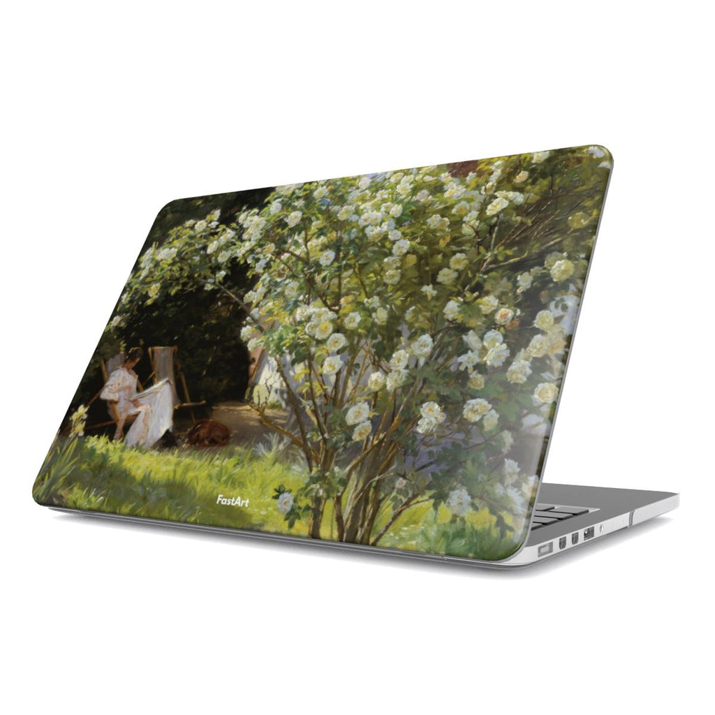 Marie Krøyer seduta sulla sedia a sdraio nel giardino della casa di Mrs Bendsen - Peder Severin Krøyer